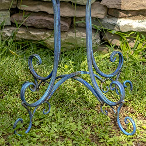 Zaer Ltd. Deep Well Made Metal Birdbath with 2 Cast Iron Birds and Leaf Decoration (Frosted Blue) - color: Frosted Blue
