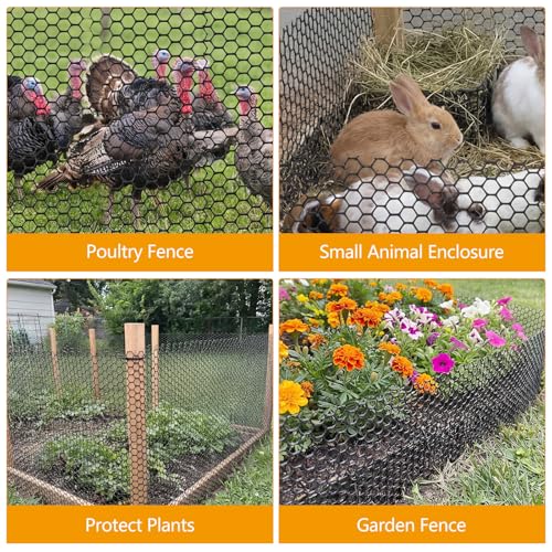 Chicken Wire Fencing Roll 15.7 x 240 in, Black Plastic Garden Mesh | HDPE weather-resistant mesh, easy to cut and install, includes 30 zip ties, for gardens, plant protection, pets and coops - color: Black( Plastic)