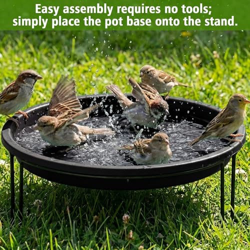 14.37'' Ground Bird Bath for Outside Large Bird Bath Bowl for Patio Garden or Deck Floor Standing Black Steel Wire Stand with Dish Outdoor Feeder Water(Black) - color: Black