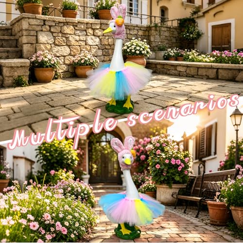 Porch Goose Statue,20" Large Resin Figurine Indoor & Outdoor Garden Decor | Porch Goose Figurine with Easter Outfits,Decoration Set,for Lawn Patio Yard Housewarming Gifts - style: rabbit ear hat goose