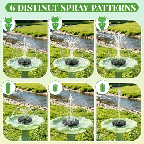 Yeomi 1.5W Floating Solar Fountain Pump with 12 Nozzles in 2 Colors | Solar Bird Bath Fountain Solar Water Fountain for Small Pond Patio Outdoor Landscape Decoration - Black + Green Nozzles - color: 1.5w Solar Fountain + Black&green Nozzles
