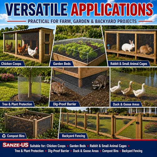 SANZEUS Hardware Cloth, 48in x 100ft 1/2in Mesh, 19GA Chicken Wire Fencing | Hot-dip galvanized after welding, heavy-duty wire mesh, rust resistant, chicken coops, garden beds, rabbit cages, tree guards - size: 1/2inch 48inx100ft