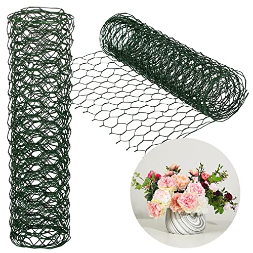 Amylove 2 Pcs Chicken Wire for Floral 0.6" Galvanized Mesh, 12 x 48 Inch | Floral Wire Netting PVC Coated Netting Wires Green Mesh for Flower Arrangements Garden Fence Barrier Pet Poultry DIY Craft - size: 12 x 48 Inch