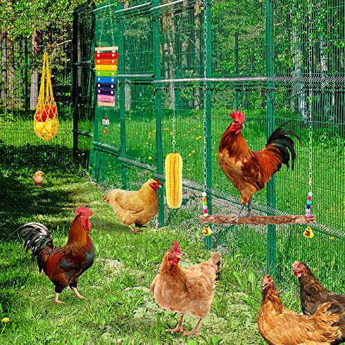 9PCS Chicken Toys for Coop Accessories - Chicken Xylophone Toy, Chicken Mirror, Chicken Ladder Bridge, Coop Swing, Vegetable Hanging Chicken Feeder, Chewing Foraging Toys, Gifts for Hens - size: 9pcs