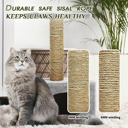 1/6 Inch Natural Sisal Rope, 164-Feet, 50m, for Cat Scratching Post, Tower, DIY Hemp Twine, Replacement, Sisal Fiber, Biodegradable, 4mm Diameter - color: Natural, size: 1/6 inch by 164 feet