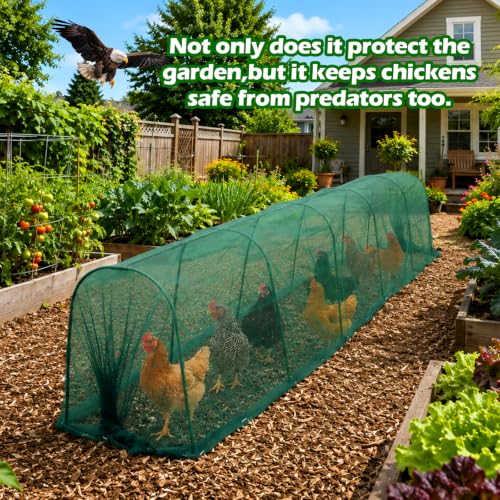 Chicken Tunnel for Backyard Poultry, 14.2FT Chicken Run Tunnel Extension with Reinforced Steel Frame & Protective Mesh, Flexible Coop Pathway for Chickens, Ducks and Small Animals