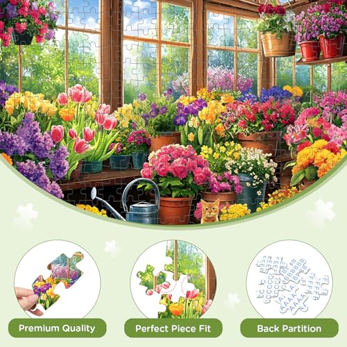 300 Piece Puzzles for Adult, Colorful Flower and Cute Cat Jigsaw Puzzles - style: Flower House