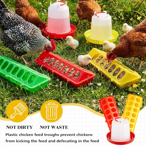 12 Pack Chick Feeder and Waterer Set, Baby Chicken Supplies with Chicks Feeder Trough and 1l Hanging & Automatic Waterer, Chicken Starter Kit for Small Poultry Ducks Quail Coop