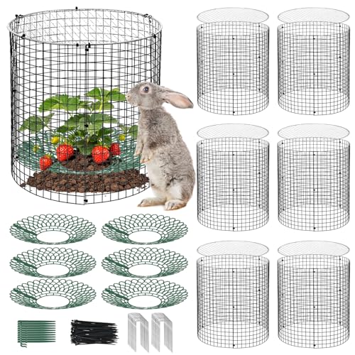6 Pack Round Upgraded Strawberry Supports with Wire Covers Plant Protectors from Animal - All-in-One Garden Protection Kit to Defend Against Rabbits, Birds, Squirrels for Strawberries and Vegetables