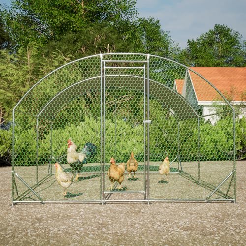 Large Metal Chicken Coop, Dome Walk-in Chicken Run with Waterproof UV-Resistant Cover for Outdoor Yard & Farm, Poultry Cage Pen for Chickens, Ducks & Rabbits, 13.1 FT x 9.8 FT x 6.6 FT, Silver - size: 13.1 FT x 9.8 FT x 6.6 FT