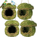 Hotop 4 Pcs 5 x 5.5 Green Grass Birdhouse for Outside Hand Woven Hummingbird Nest House Roosting Pocket Small Natural Fiber Bird Houses for Finch Canary Chickadee Outdoors Hanging Garden Decoration