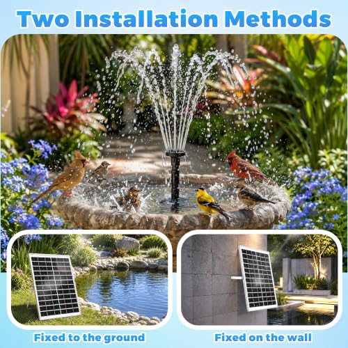15W Solar Fountain Pump Kit with 6 Nozzles & 6.56FT DIY Tubing | 2026 Upgraded Solar Powered Water Fountain with 16.4FT Extra-Long Cable for Bird Bath, Pond & Outdoor Water Features - color: 15w Solar Fountain