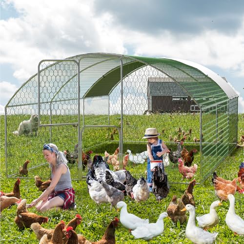 Large Walk-in Metal Chicken Coop for 30 Chickens,Heavy Duty Reinforced Wire Mesh Run with All-Weather Waterproof & Anti-UV Cover,Secure Lock - Outdoor Poultry Pen for Chickens,Ducks (Dome Roof) - size: large Dome Roof