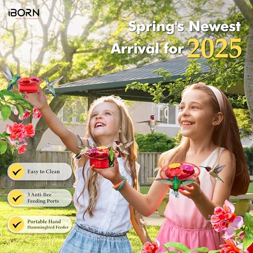 iBorn Handheld Hummingbird Feeders for Outdoors, Hummingbird Hand Feeder 3OZ Mini Bird Feeders for Outdoors,3 Bee Guard Feeding Ports, Silicone Flower, Red (Set of 1) - style: Handheld 3oz,1 Set