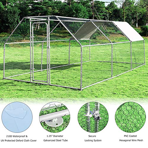 Giantex 18.5ft Large Metal Chicken Coop, Walk-in Chicken Coops Hen Run House Shade Cage with Waterproof and Sun Protection Cover for Outdoor Backyard Farm Use Poultry Cage (18.5 x 9.2 ft, Flat) - size: 221.0"L x 110.5"W x 77.0"H