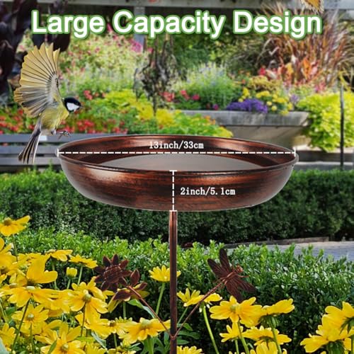 DREAMSOUL 34" Tall Bird Bath with 13" Dia Basin for Garden Patio Yard | Solid Metal Construction, Vintage Bird Bath for Outside Appearance, Firm Ground Stake, Weather Resistant for Outdoor Use - size: 13 Inch-B