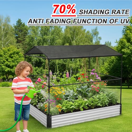 SUNNY GUARD Sun Shade Cloth, 6 x 8 FT Black HDPE Mesh | 65-75% Breathable shade cover creates a cooler space for plants, vegetables, greenhouses, patios, chicken coops, and kennels - color: 70 SHADE-BLACK, size: 6 FT x 8 FT
