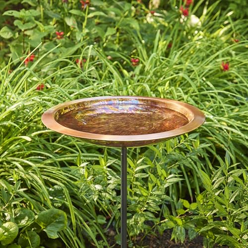 Good Directions Fired Copper Bird Bath on Garden Pole 18" - style: Fired