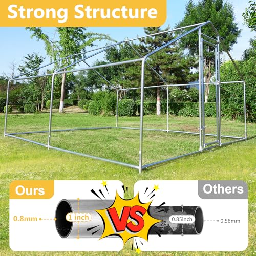Large Chicken Coop Metal Chicken Runs for Yard with Cover Outdoor Pet Pens Poultry Cage Duck Rabbit House Backyard Use - size: 156.0"L x 118.1"W x 78.7"H