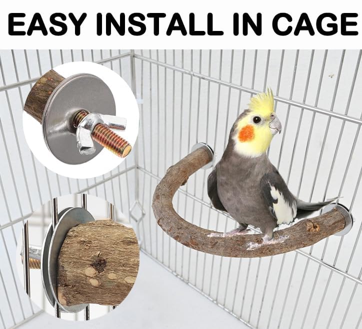 2Pcs 6.2inch Parrot Bird Natural Wood Stand Perch Swing U Shape Stick Bird Perches Bird Cage Toy for for Small to Regular Size Birds - size: 2X6.2inch