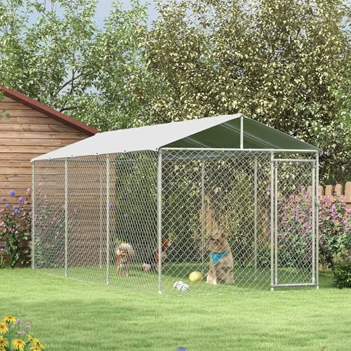 PawHut Outdoor Dog Kennel for Large Breeds 20' x 7.5' x 6.5' | Heavy Duty Dog Run Outdoor Fence, Waterproof Cover, Galvanized Chain Link, Secure Lock, for Chickens, Ducks - size: 236.2"L x 90.6"W x 78.7"H