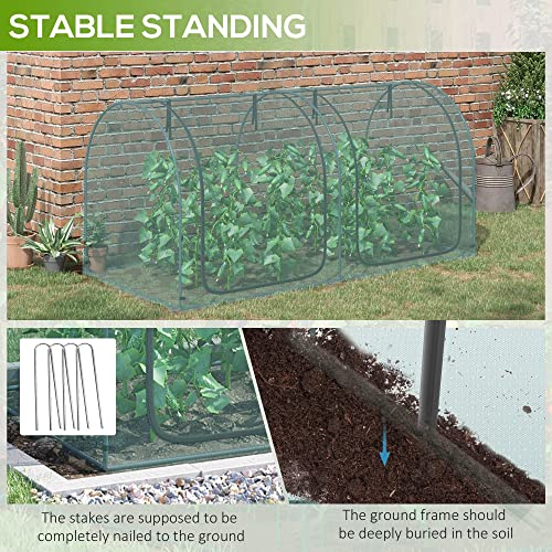 Outsunny 8' x 4' Crop Cage Plant Protection Tent for Garden, Green | Two Zippered Doors, Steel Frame, Storage Bag, 4 Ground Stakes, Yard, Lawn