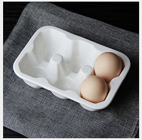 Leoyoubei 6 Cups Egg Holder for Fridge,Egg Tray Holder,Pretty Ceramic Egg Plate,Kitchen Restaurant Fridge Storage and Cookable Egg Porcelain Decorative Crate White-Heat Resistant
