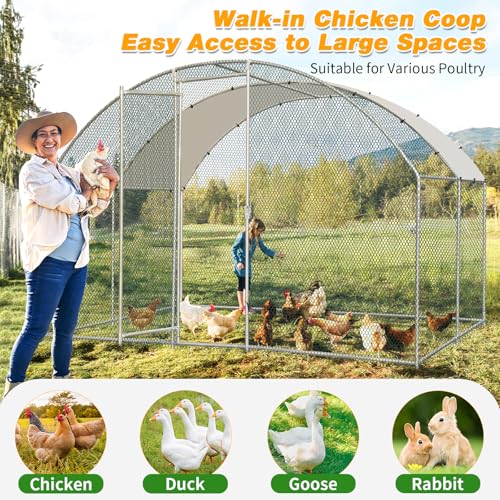 Outvita Large Metal Chicken Coop, 10×10FT Walk-in Poultry Cage | Waterproof & Anti-UV Round Arch Cover, Duck Rabbit Hen Cage Galvanized Mesh for Outdoor Yard Backyard and Farm - size: 120.0"L x 120.0"W x 78.0"H