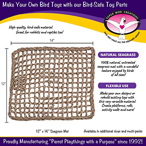 Super Bird Creations SB50005 Seagrass Mat for Cage Decor, Pet Enrichment and Boredom Relief - Versatile Toy-Making Base- Ideal for Parrots - Small to Large Birds & Reptiles - 12"x14" (1 Pack) - size: 12"x14" (1 Pack)