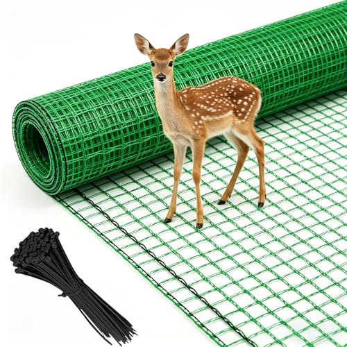 6.6x100ft Plastic Mesh Fencing,0.4in Mesh Deer Fence | Green Garden Fence with Reinforced Double Black Edges,Heavy Duty Animal Barrier for Yard and Plant Protection - size: 6.6ft x 100ft