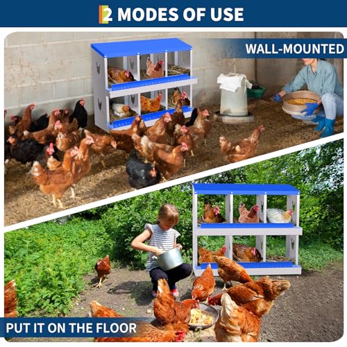 6 Compartment Galvanized Metal Chicken Nesting Box, Easy Install & Clean Roll Out Egg Laying Boxes for Backyard Chicken Coop, Anti-Rust Egg Protection Nest - color: Blue, size: 6 holes