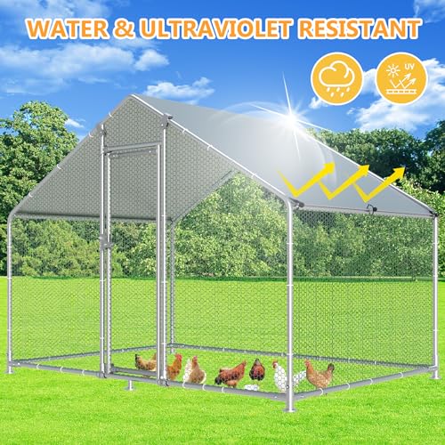 HITTITE Large Metal Chicken Coop with Run, 9.84 x 6.4 x 6.56 ft Walk in Poultry Cage Chicken Run Pen, Outdoor Chicken Runs for Yard with Waterproof & Anti-UV Cover - size: 118.0"L x 76.8"W x 78.7"H