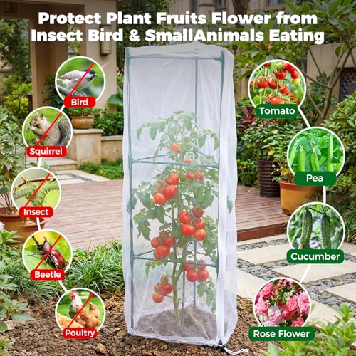 3Pcs Garden Bird Netting Plant Cover for Tomato Cage, 67" x 17.7" Insect Bird Barrier Tomato Cage Net with Zipper, Tomato Trellis Plant Netting Cover for Square Tomatoes Cages Plants Garden Protection - size: 67 in