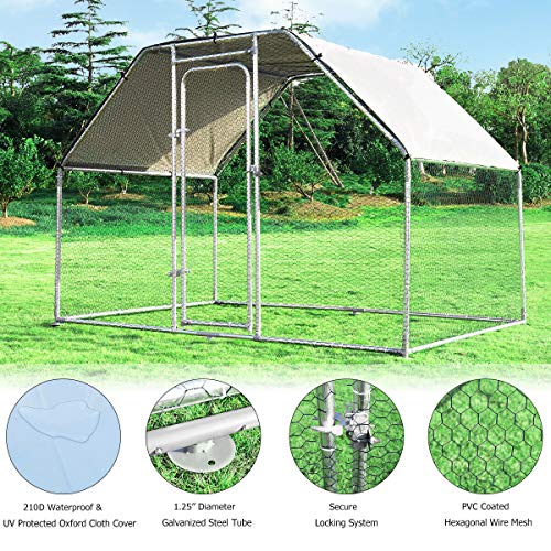 Giantex 9.2ft Large Metal Chicken Coop, Walk-in Chicken Coops Hen Run House Shade Cage with Waterproof and Sun Protection Cover for Outdoor Backyard Farm Use Poultry Cage (9.2 x 6.2 ft, Flat) - size: 110.5"L x 75.0"W x 77.0"H