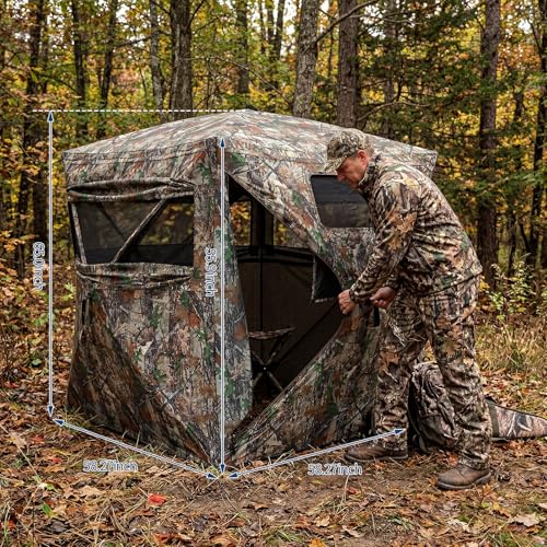 Hunting Blinds with See Through Panels, Portable Hunting Tent for Turkey Deer Duck Hunting, Pop Up Ground Blind with Silent Windows, Camo Concealment, Weather-Resistant Outdoor Shelter w/Carry Bag - size: 59x59x65.75 Inch
