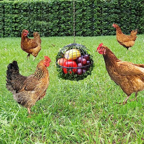 Hanging Chicken Feeder 7.1 Inch Chicken Veggie Treat Ball 1PCS Black | Large IronSturdy Chicken Treat Holder with 15.7 Inch Hanging Chain - color: Black
