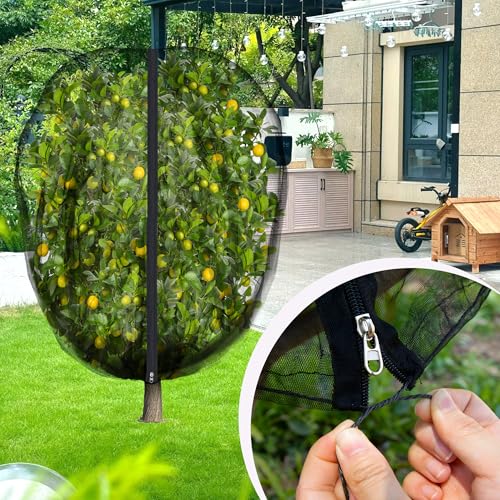 2 Pcs Black Large Fruit Tree Netting with Zipper and Drawstring, 5.3 x 5.3 Ft Breathable Mesh Garden Bird Netting Plant Cover, Insect Bird Barrier Net Mesh for Protect Plants from Squirrel Bugs - color: 2 Pcs, size: 5.3 x 5.3 Ft