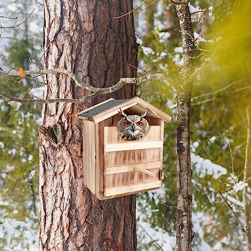 Owl House Owl Nesting Box for Outside: Handmade Wooden Bird House with Bird Stand - 100% Solid Wood Nesting Box
