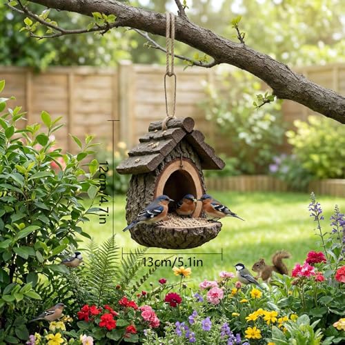 Mini Resin Treehouse Wild Bird Feeder, Hanging Bird Feeder | Waterproof Hanging Bird Feeders for Outdoors, Open Design Garden Yard Sculpture & Country Decor