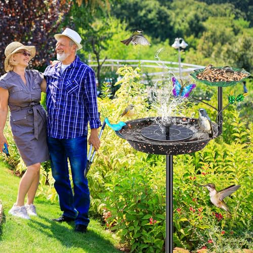 Metal Bird Bath for Outside Garden Birdbath Bowl, Freestanding Bird Feeders for Outdoors with 5 Prongs Base Stake, Standing Birdfeeders Birdbath Bowl for Yard Decor(Black-2-in-1-Butterfly) - color: Black-2-in-1-Butterfly