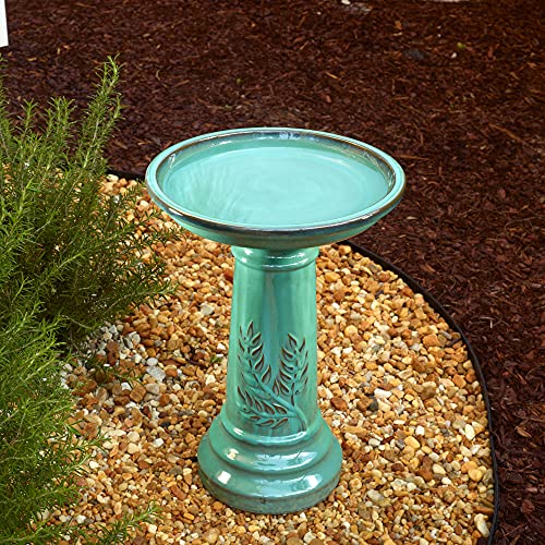 Smart Solar Wingate Outdoor Ceramic Birdbath with Pedestal Stand and Glossy Finish, Elegant Traditional Birdbath for Garden, Mint - style: Wingate