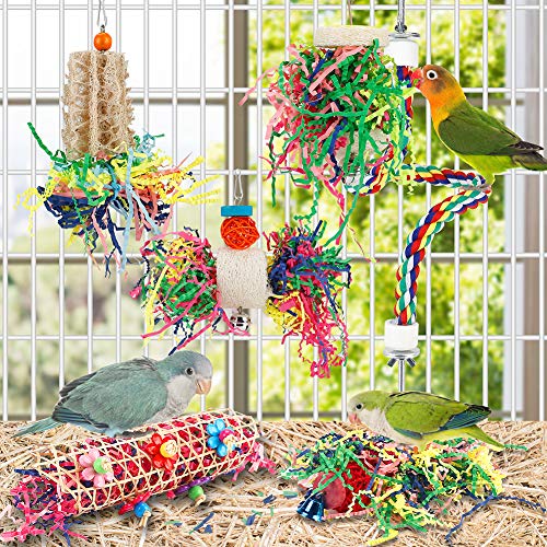 Foraging Bird Toys - Shredding Parakeet Toys with Rope Perch for Conure, Cockatiel, Budgies, Lovebird, Parrotlet - color: With Rope Perch