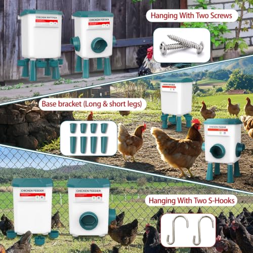 Chicken Feeder and Waterer Set, Chicken Coop Accessories with Hanging Chickens Poultry Feeder and Chicken Waterer Kit No Waste, 3 Gallon/26 Pounds, Blue - color: Blue, size: 12KG