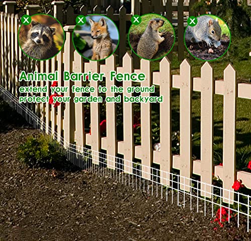 24x15-inch No Dig Animal Barrier Fence, 10 Pack White Dig Protective Fence with 1.5 inch Spike spacing, Dog/Rabbit/Groundhog Underground Defence, for Outdoor Garden Patio - size: 10 pack 24x15-inch white
