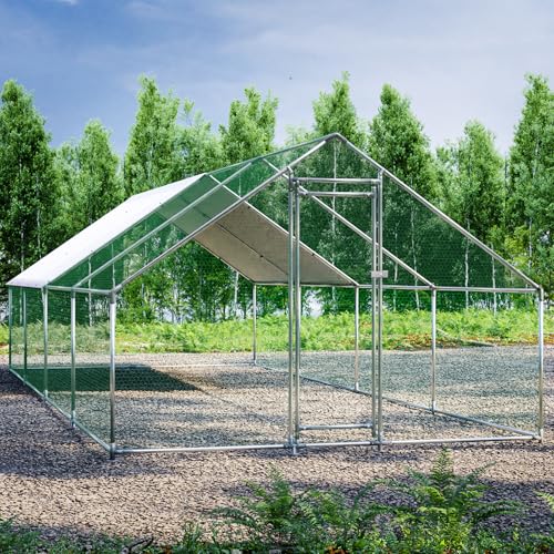 HEYTOWN Large Metal Chicken Coop Chicken Pen Walk-in Poultry Cage with Water-Resident and Anti-UV Cover Chicken Runs for Yard with Cover Duck Rabbit Dog House Outdoor - size: 26.2’L×9.8’W×6.5’H