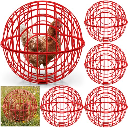 Leinuosen 4 Pack Chicken Ball Cage Movable Mesh Rabbit Coops Plastic Detachable Rolling Safety Hutch Prevents Dog Bites Horse Trampling for Bird Duck Outdoor(Red) - color: Red
