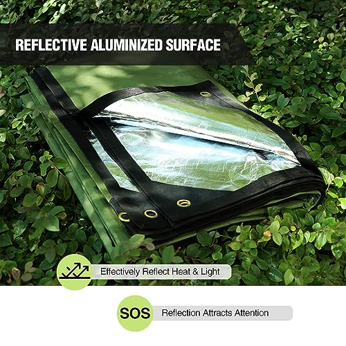 Heavy Duty Survival Blanket, Waterproof Emergency Thermal Tarp, Multipurpose Reflective Insulated All Weather Blankets for Camping Hiking, Green,11.8 x 8.5 ft - color: Green 142''x102''