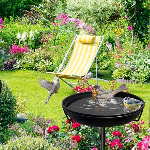 38In Freestanding Bird Bath for Outside, Detachable Birdbaths with Metal Stake, Bird Bath Feeder Bowl for Outdoors Garden Patio Yard Lawn,Sturdy Upgraded 5 Pronged Base (Black) - color: Black