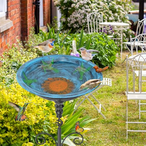 35In Tall Bird Bath for Outside, Vintage Metal Birdbaths & Birdfeeder with 5 Prong Bases for Outdoors, Freestanding Bird Baths Feeder Bowl with for Garden Yard Lawn Decor (Retro Blue) - color: Retro Blue