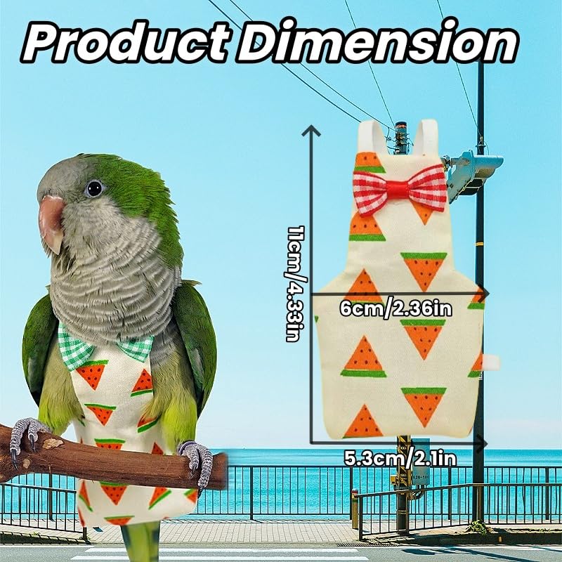 4Pcs Bird Diapers Bird Harness Flight Suits Diapers Reusable Parrot Nappy with Waterproof Inner Layer Washable Cute Urine Wet Suit Costume for Cockatiel Conure Budgie Parakeet-Fruit,L